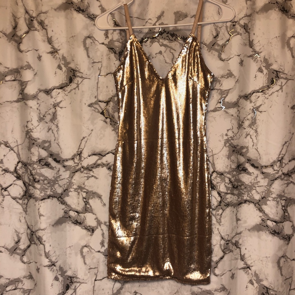 Gold sequin mini dress